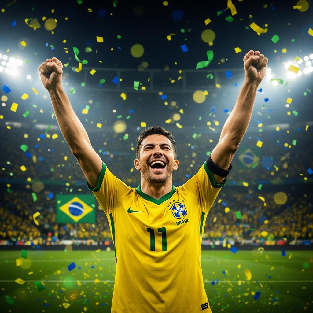 Torcedor brasileiro celebrando — Camisa Seleção 2026